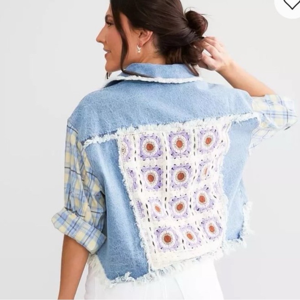Miss Me Denim Crochet Jean Jacket
